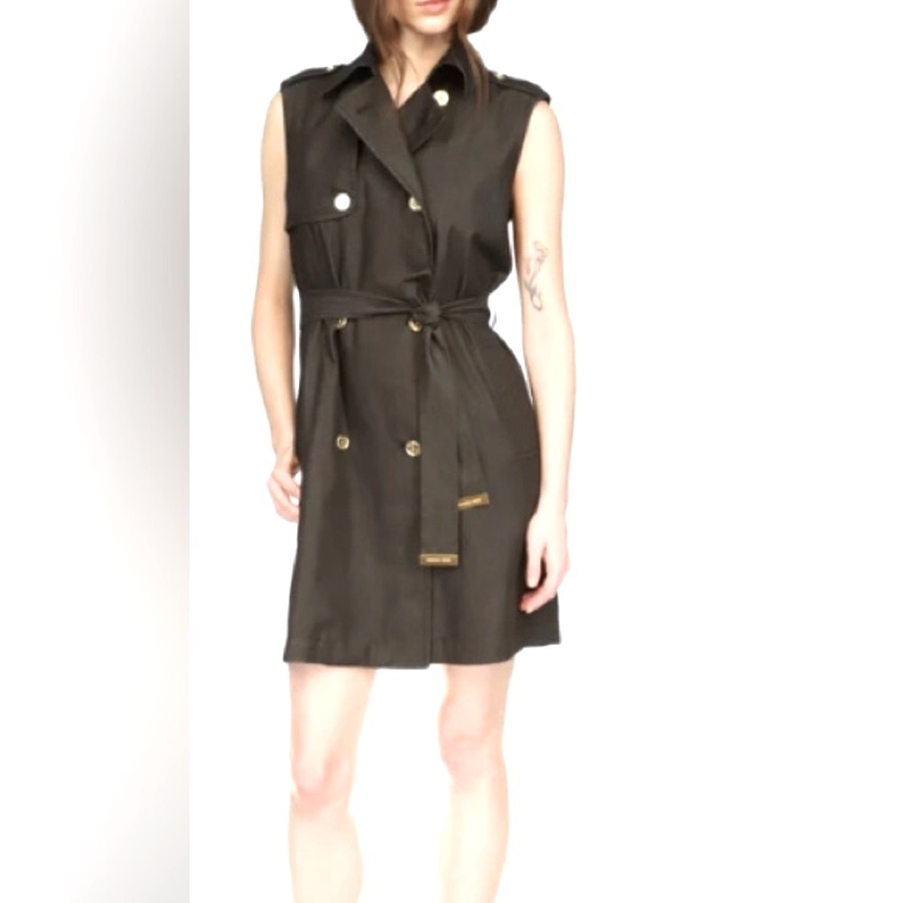 Michael Kors Black Chambray Sleeveless Coat Dress/Gold buttons/Accents - Size M